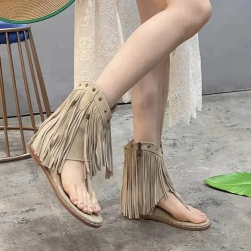 Modne sandały z ćwiekami Buty damskie Klapki Niski obcas Frędzel Lato Rzymskie buty Luksusowe Korekcyjne Buty z klipsem na palec Nowy styl