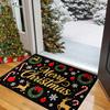 [2D FLAT] Reindeer Wreath Cane Candy Snowflake Doormat Non-Slip Durable Flannel Mat 1.02cm Sponge Thickness Machine Washable Soft Comfortable Christma
