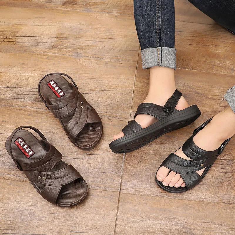 Men's Sandals Thick-soled Summer Non-slip Casual Shoes Comfortable Wear-resistant Outer Wear Dual-use Sandals and Slippers Dad Beach Shoes