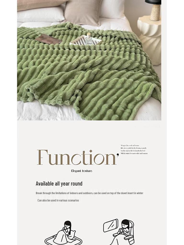 Rabbit Fur Plush Flannel Blanket - Sofa Cover & Nap Blanket for Office or Dormitory