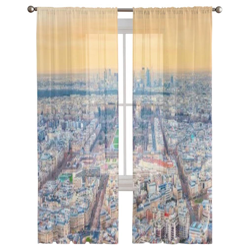 Paris View With The Eiffel Tower France Chiffon Sheer Curtains for Living Room Bedroom Window Curtain Voiles Tulle Cortinas