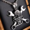 Rocker Skull Head & Wrench Tools Pendant Necklace for Men Women Stainless Steel Male Jewellery Men's Pendants Gift for Boyfriend
