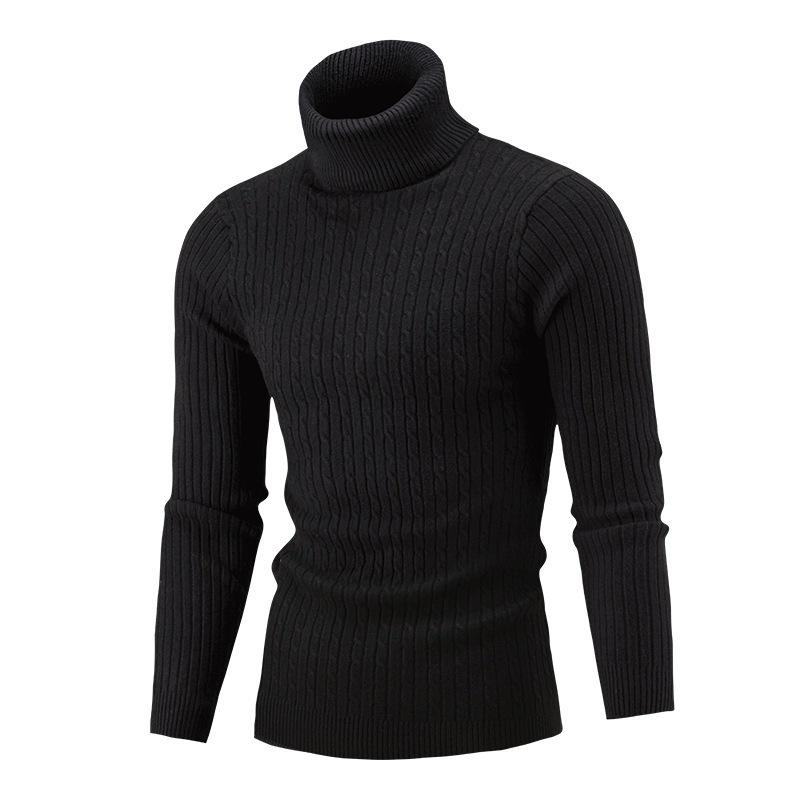 Men s High Neck Solid Color Cable Knit Sweater - Autumn/Winter European American Style L