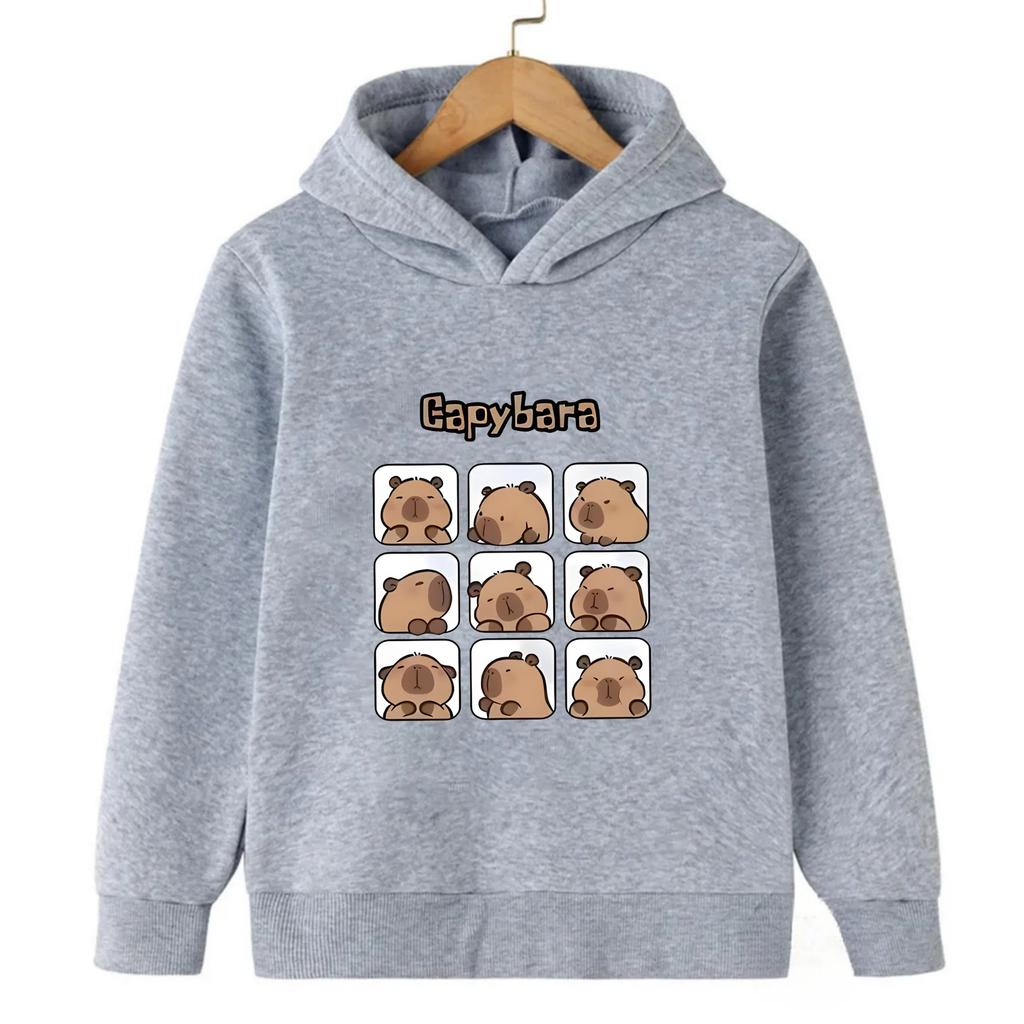 Autumn Winter Cartoon Capybara Printed Hoodies Fashionable Casual Warm Sports Long Sleeved Children's Boy Hooded Sweatshirts
