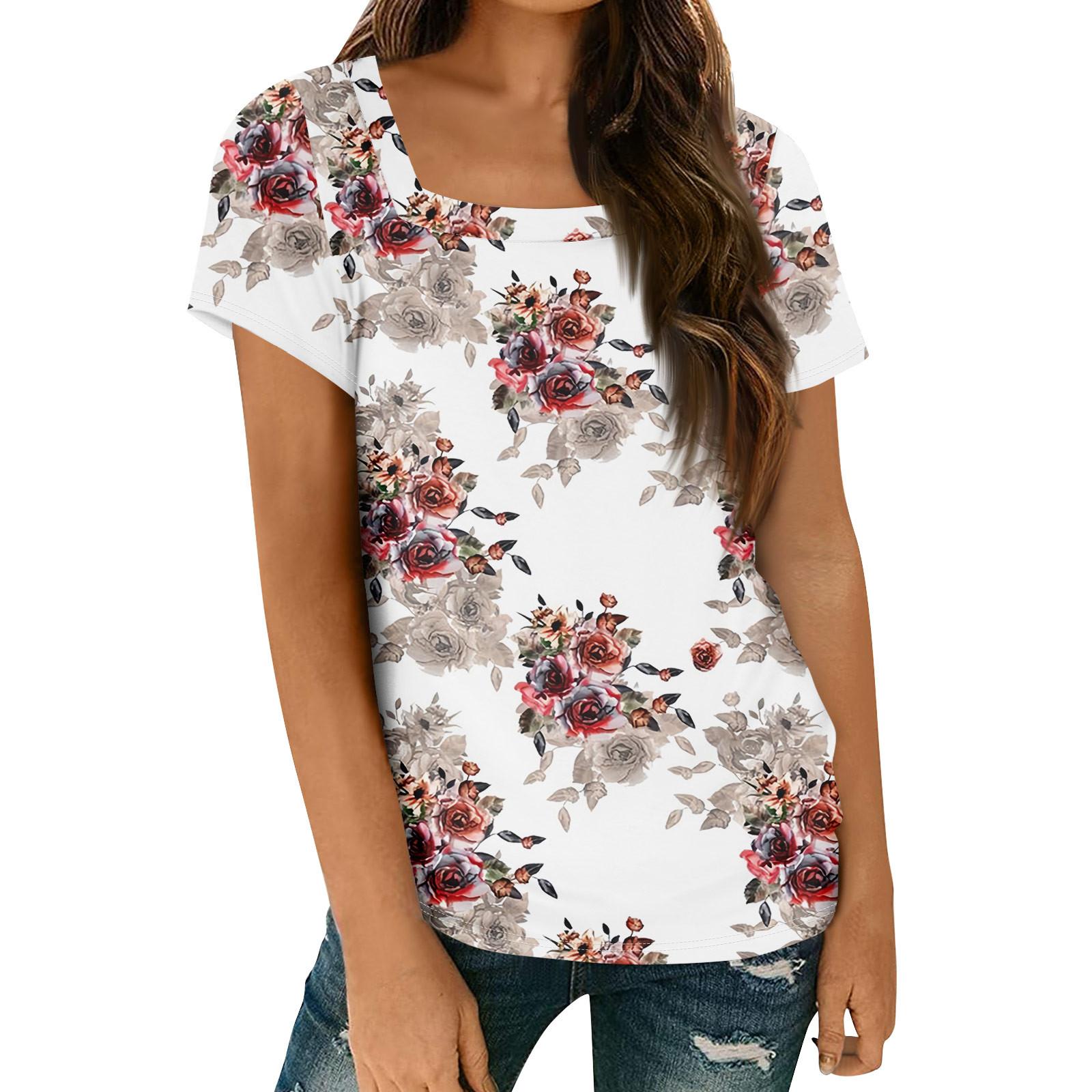 

Женские топы, весенне-летняя повседневная футболка с коротким рукавом и квадратным вырезом, базовая футболка с принтом XL белый