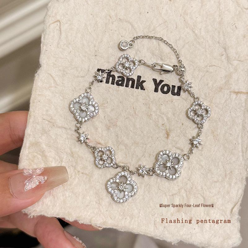 Adjustable Four-Petal Zircon Flower Bracelet - Elegant Hand Jewelry for Women, 2026