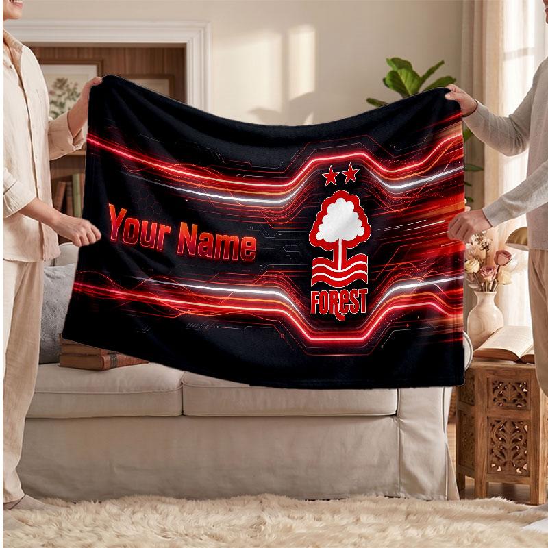 Coperta Personalizzata in Pile Nottingham Forest con Logo Calcio, Testo Nome Personalizzato Morbida Calda Coperta da Divano per la Casa