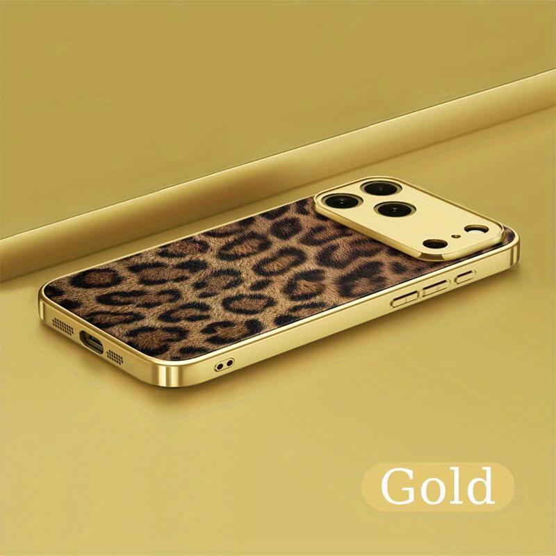 New Bright Electroplating Tempered Glass Back Leopard-Print Pattern Phone Case for Iphone 17 Air 16 Pro Max 15 14 Plus 13 12 11