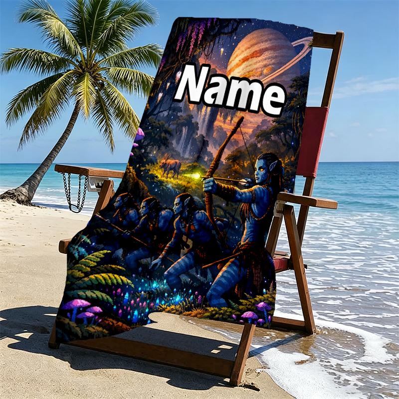 Custom Name Personalized Avatar Print Beach Towel, for Trip Camping Beach Party Home Decor, Birthday Gift for Family & Friends