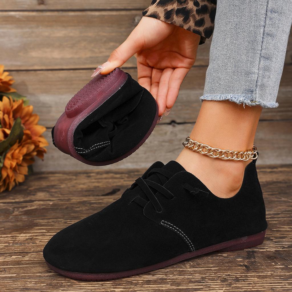 Fashion 2025 Spring/autumn New Women's Shoes Fashionable Round Toe Suede Flat Shoes Lightweight Shoelace Casual Sneakers Large Size 43