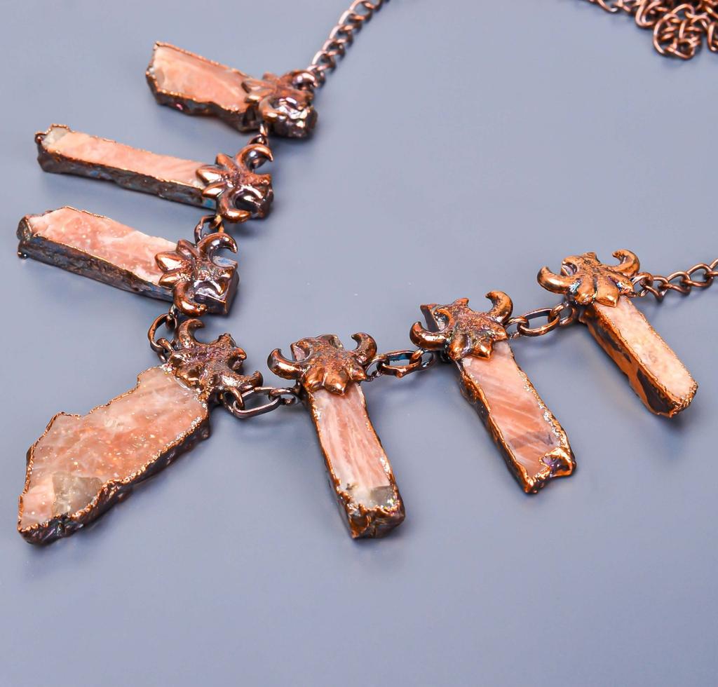 Fancy Sunstone Gemstone Chain Best Friend Gift Hook New Necklace Jewelry Copper V-17