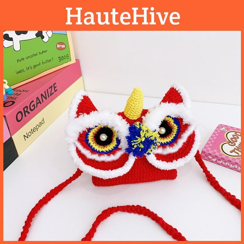 Childrens Festive Lion Plush Bag Cute  Crossbody Bag For Winter Coin Purse