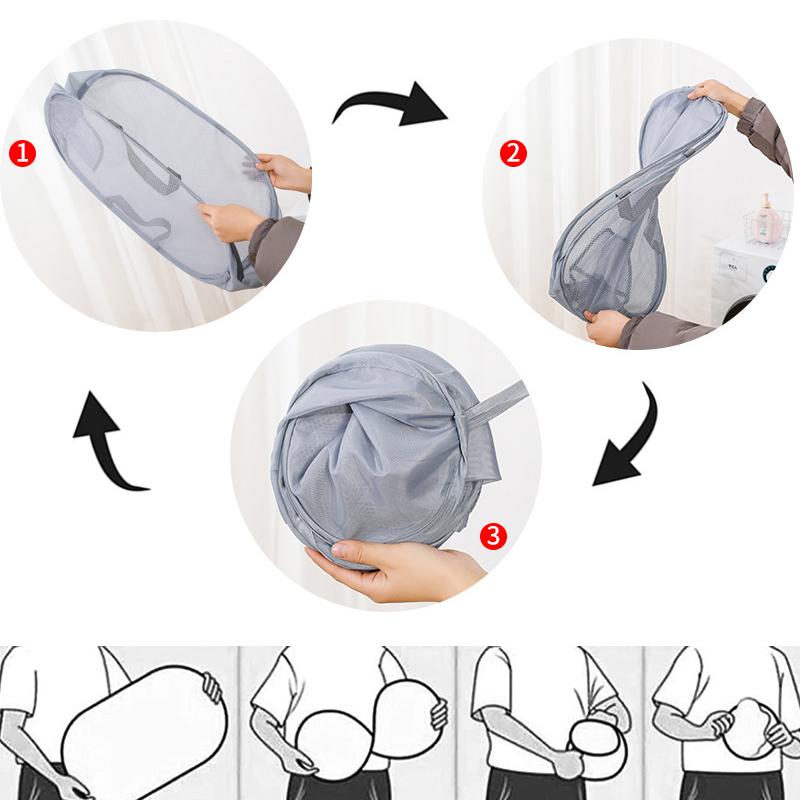 Folding Dirty Laundry Sorting Basket Washing Frame Bathroom Cloth Mesh Storage Bag Frame Bucket Laundry Organizers Storage Pouch