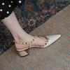 Baotou Sandals Women's Spring and Summer New Women's Middle Heel Pointed Head Patent Leather Rear Empty Thick Heel Rivet High Heels