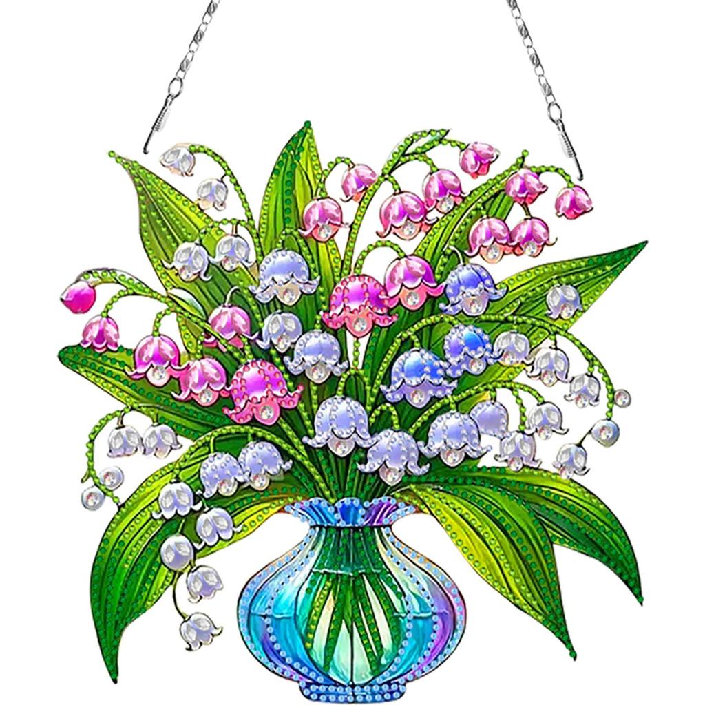 Stained Art DIY 2D Flat Acrylic Hanging Diamond Art Set 24x24cm Double Side Print Single-Sided Rhinestone for Adults Home Decor