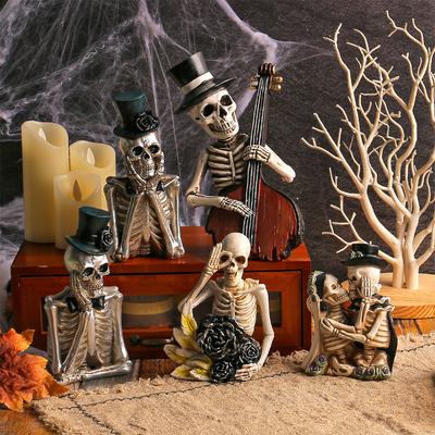 Figurka Szkieletu na Halloween Straszna Halloweenowa Żywiczna Statuetka Czaszki Ozdoby na Dekoracje Pokoju na Przyjęcie Świąteczne