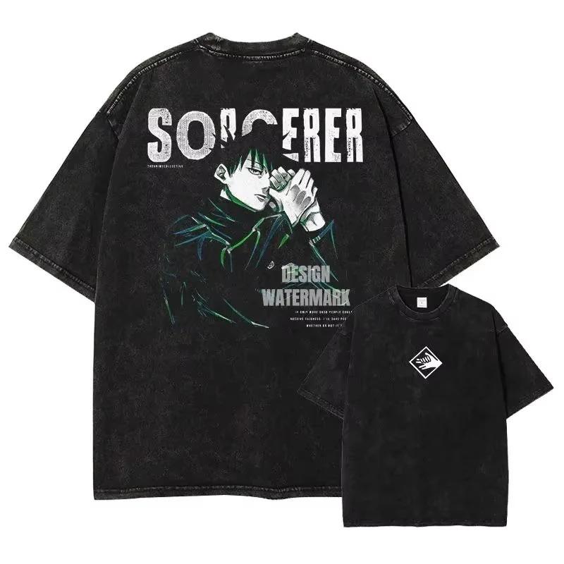 Short Sleeved Round Neck Y2k Oversized Tshirt Men Clothing New In Top & Tees Mens T-Shirt Anime J-Jujutsu K-Kaisen Vintage Washed