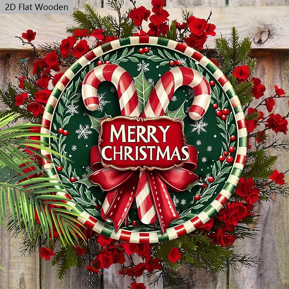 Classic Christmas Wooden Sign with Cane Candy & Bow Pattern - Navidad Round Sign for Front Door, Wall Hanging Decor - Ideal Christmas Decoration