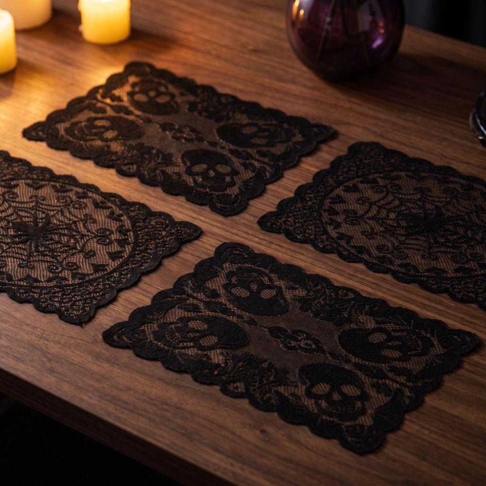 Gothic Style Halloween Placemats Skeleton Bat Table Napkins Durable Dining Mat Dining Table