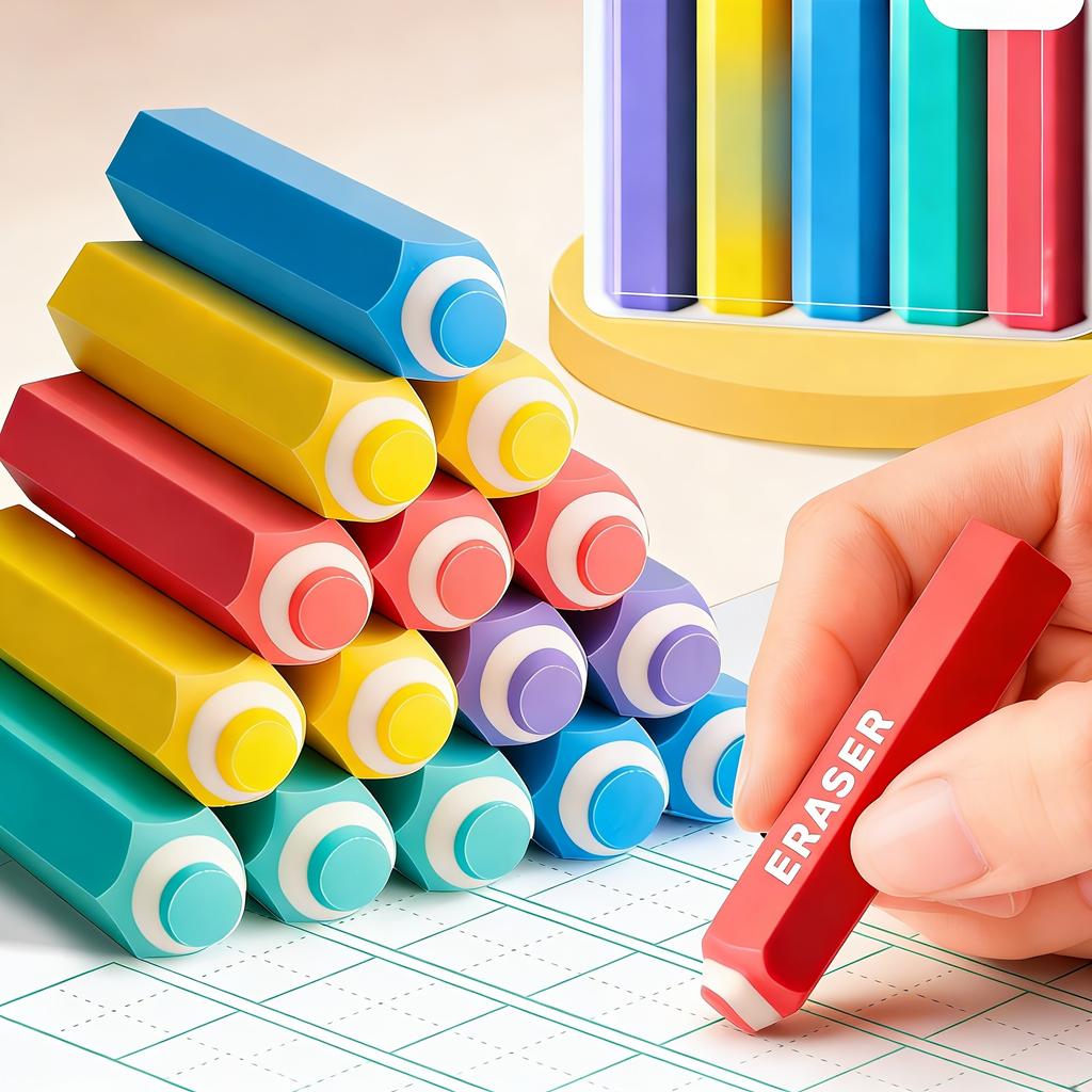 Colored Eraser Pencil Style Eraser Hexagonal Erasable Eraser Student Eraser Office Sketching Painting Art Supplies