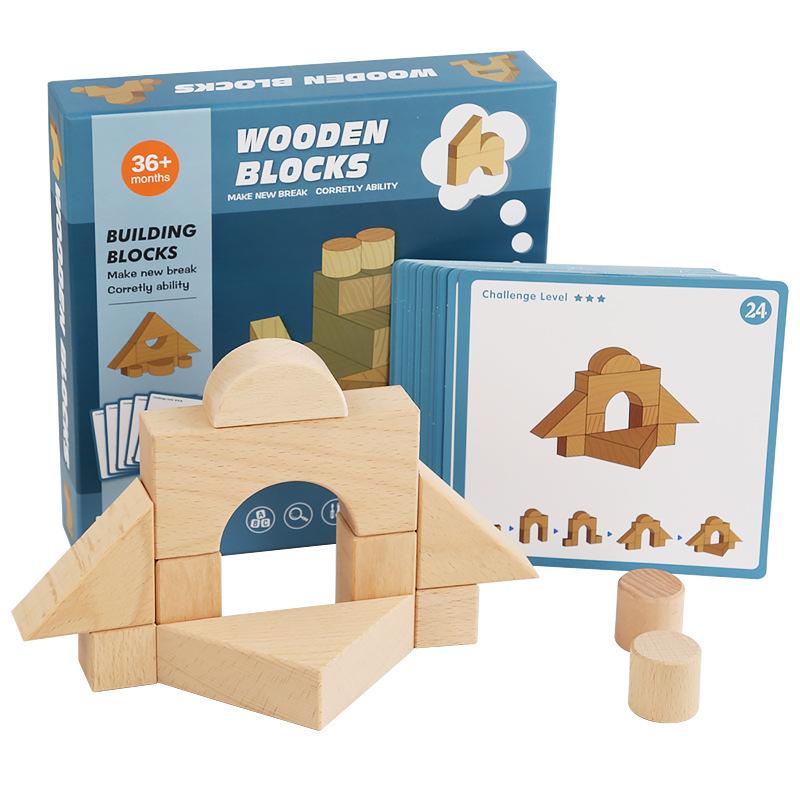 Log Color Construction Stereo Beech Building Blocks Geometric Matching Thinking Training Children's Educational Toys