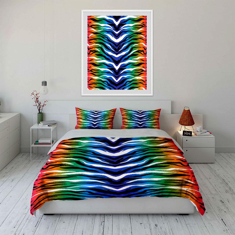 Rainbow Zebra Print Bedding Set Bedding Duvet Cover Set Duvet Cover Pillowcases  (1 * Duvet Cover 2 * Pillowcases, Without Duvet Insert)