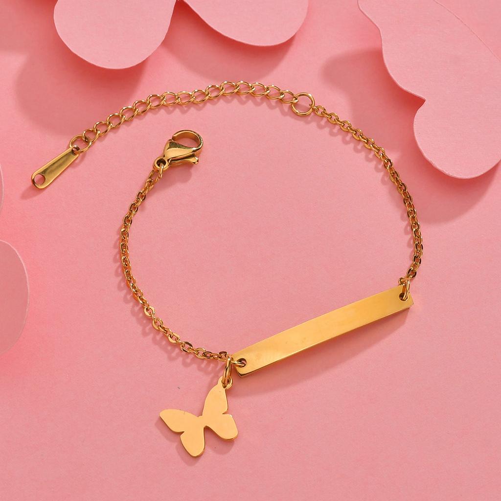 Atoztide Personalized Engrave Baby Name Heart Star Butterfly Date Bracelet Stainless Steel for Women Kid Link Chain Jewelry Gift