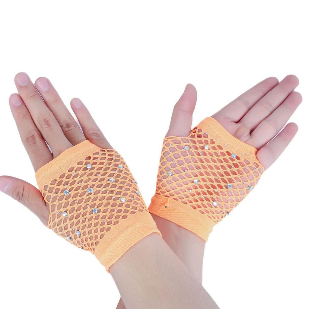 Stylish Half Finger Mesh Gloves Rhinestones Embellished Lightweight Dancewear Summer Outdoor Activity Gear