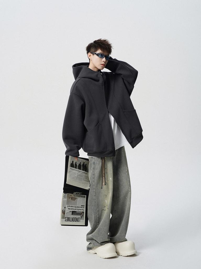 Men's Dark Grey Academic Style Hoodie - Heavyweight Autumn/Winter Trendy Brand Design for Couples