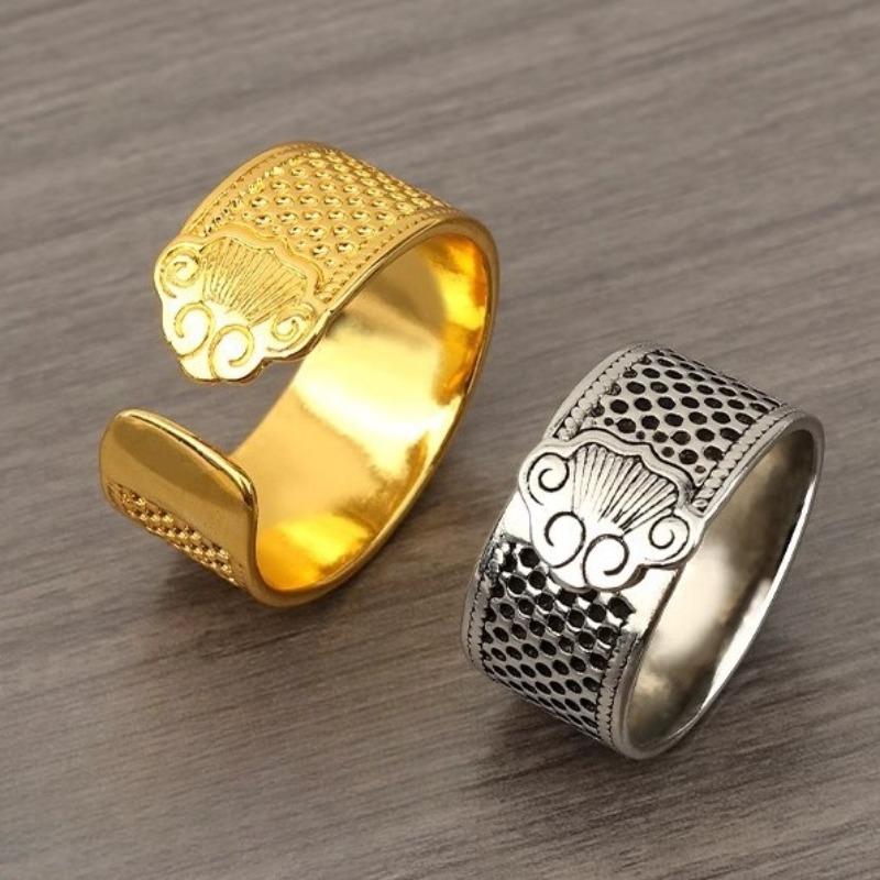 Thickened Top Stud Ring Needle Ring - Home Use - Handmade Sewing Aid - Old-fashioned Opening - Adjustable - Anti-slip Hand Protection