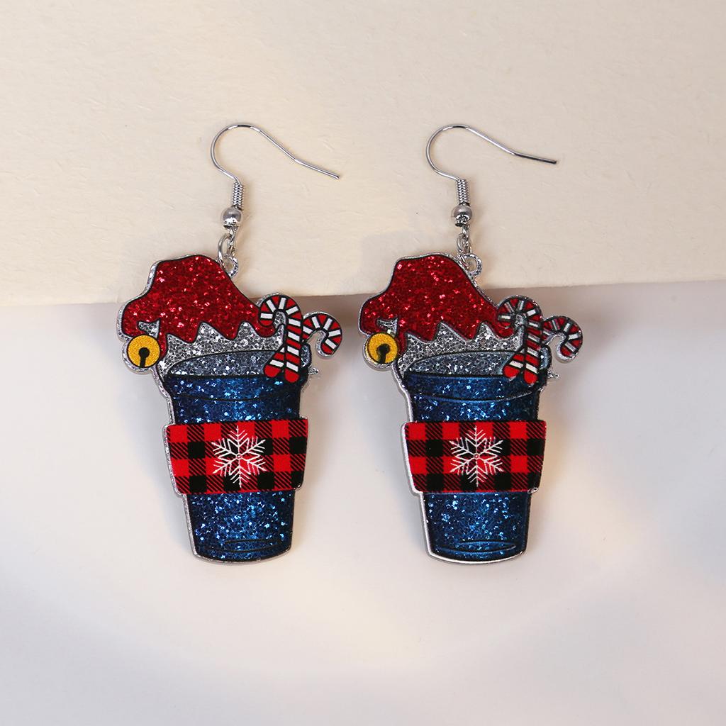 Exaggerated Christmas Elk Snowflake Earrings, Personalized Gloves Snowman Design Acrylic Earrings