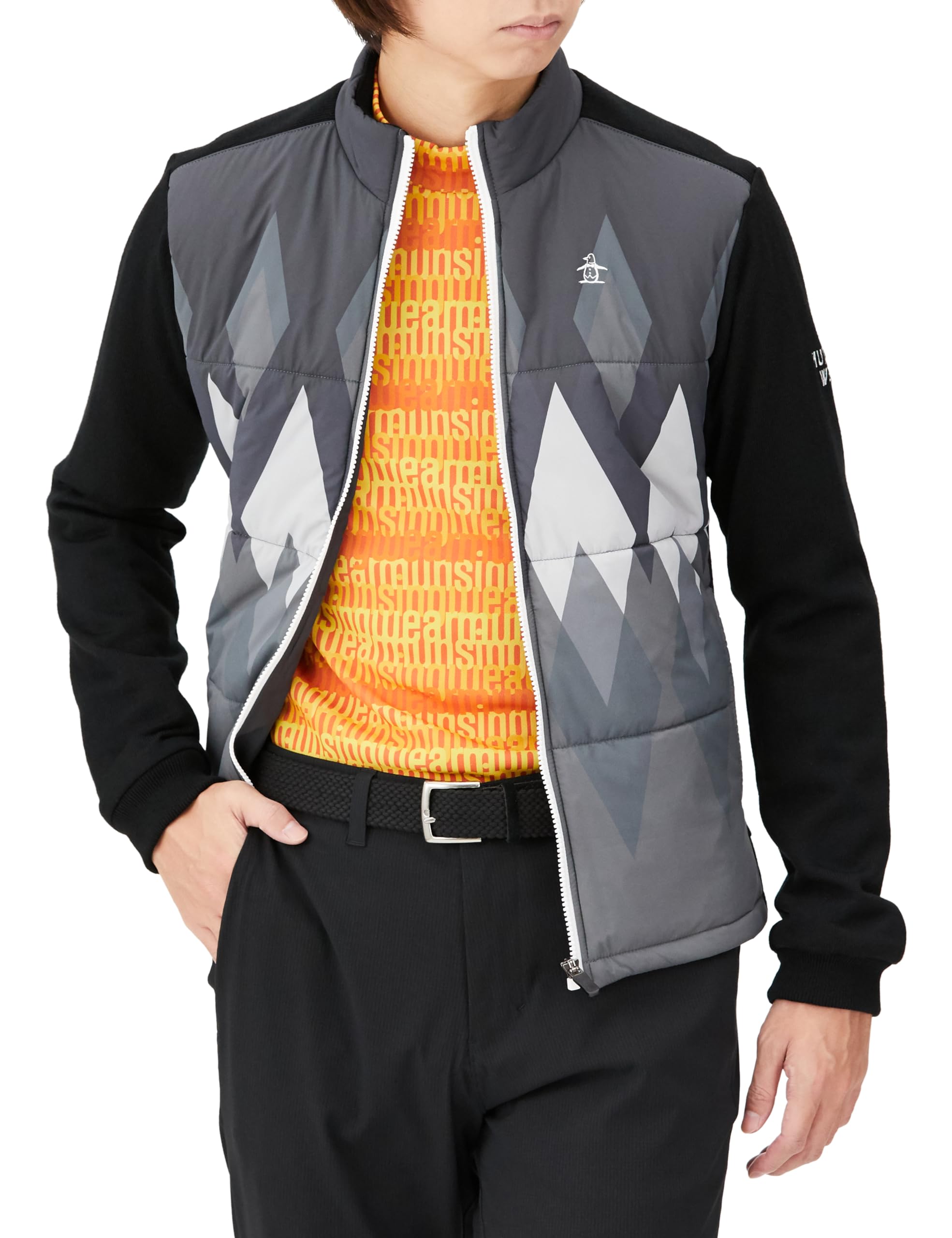 

Full Zip Blouson Windproof Thermal Storage Heat Navi Argyle Pattern Outerwear Golf MGMWJK05 BK00 L [Munsingwear] Men s (Black)