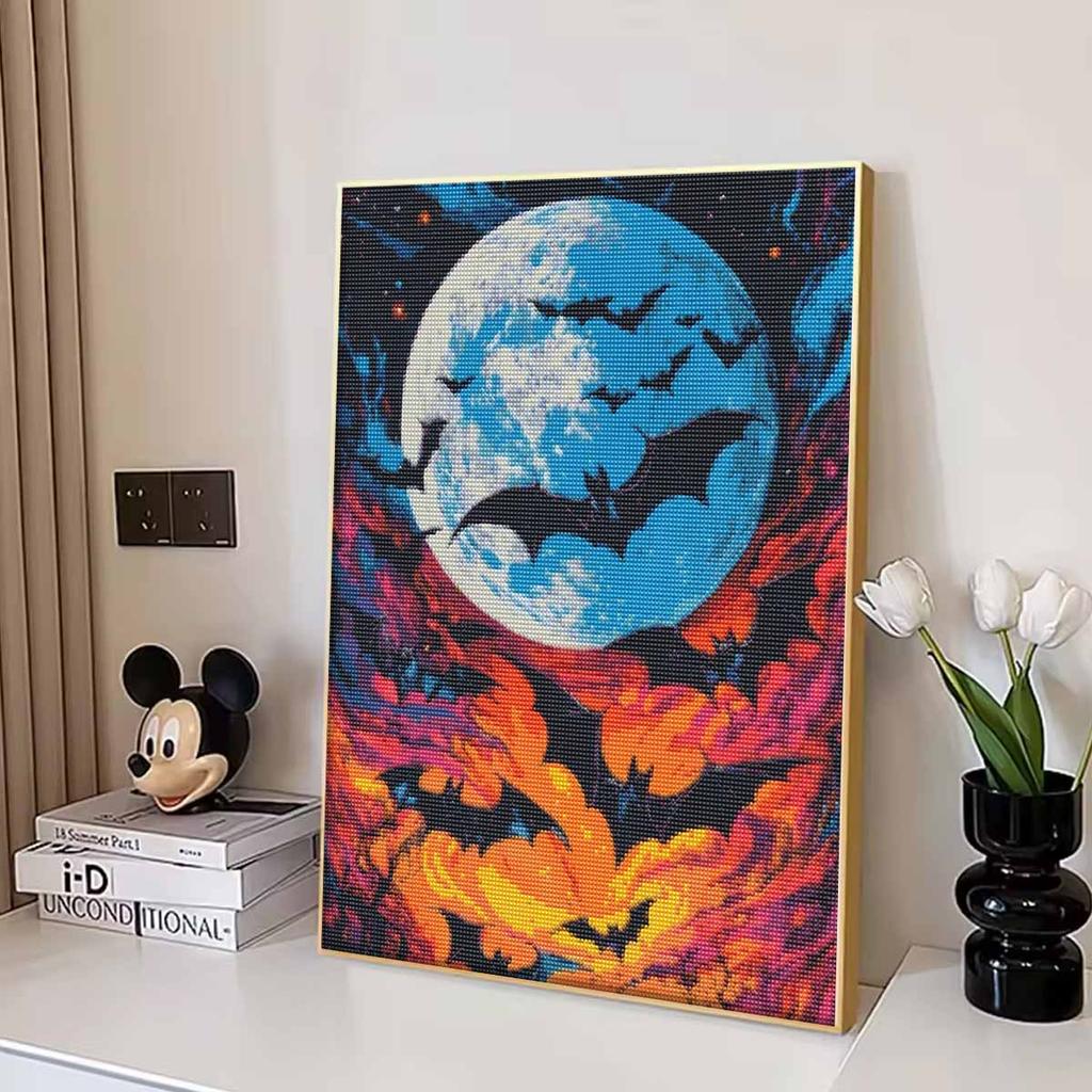 5D Diamond Painting Kit Full Moon Bats Pattern DIY Rhinestone Art Canvas Relaxing Craft for Home Wall Decor Gift Set Modern Art