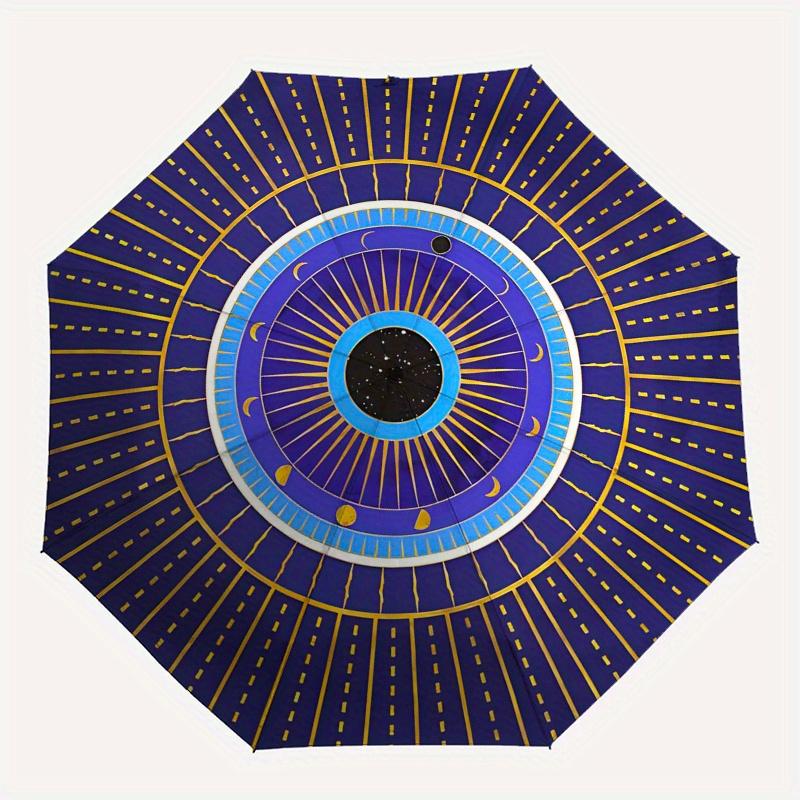 Elegant Blue and Gold Circular Patterned PlateUmbrella, Portable 3-Fold Umbrella for Men & Women,Christmas Gift ES283