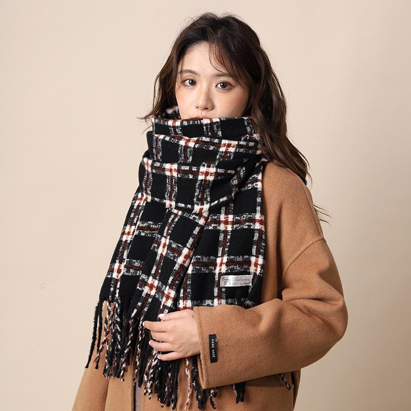 Scarf women's autumn and winter new plaid thickened shawl high-end atmosphere warm scarf