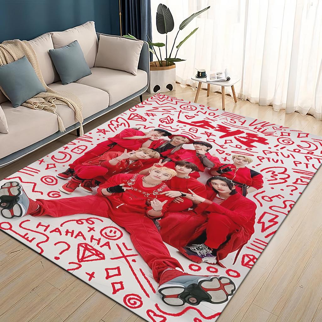 SKZ Kpop Stray Kids Star Cartoon 3D Carpet Rug for Living Room Bedroom Home Sofa Decoration,Kids Play Non-slip Floor Mat