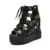 2025 Summer Women's Roman High Heel Sandals - Color Block Cross Straps, 12cm Wedge, Peep Toe