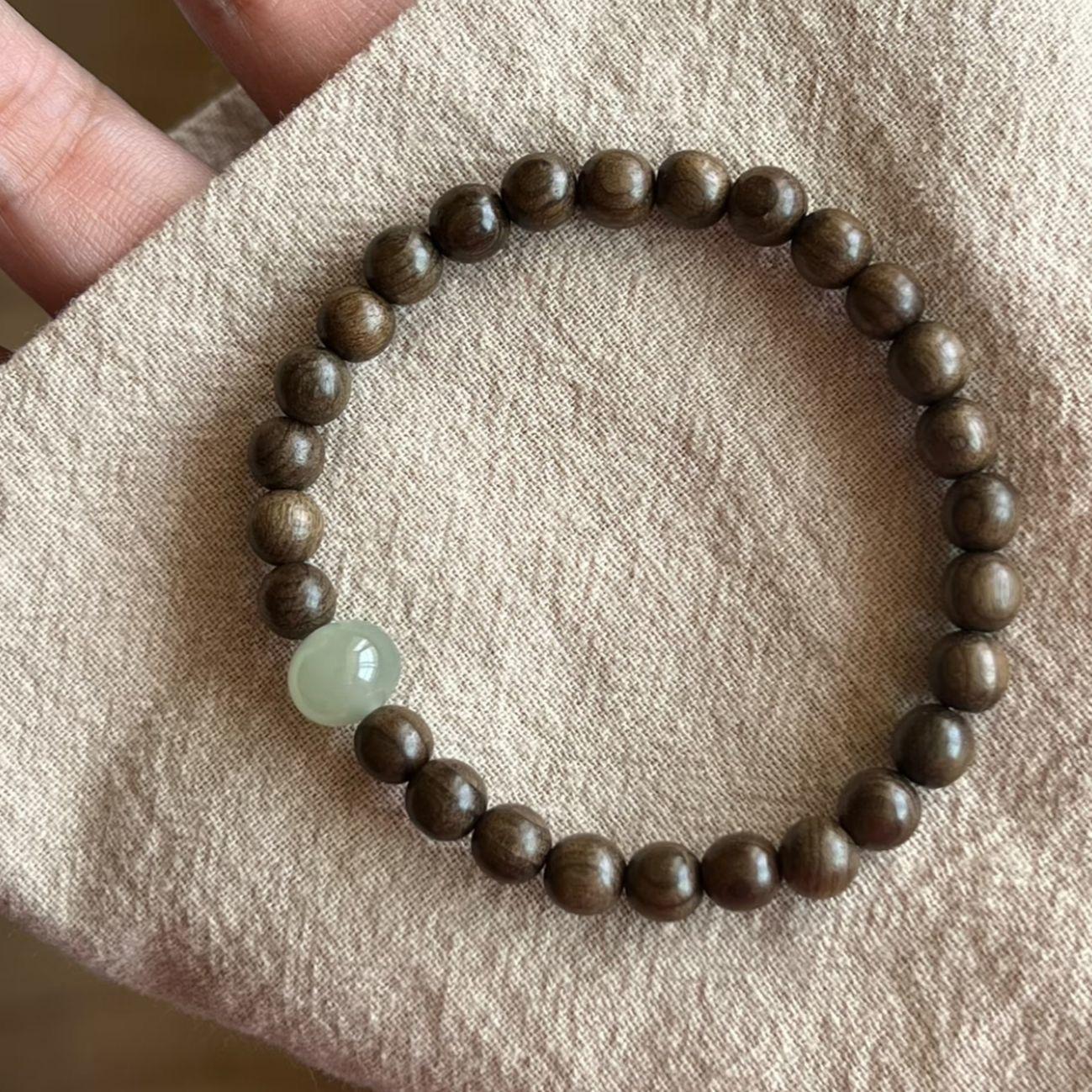 Women Sandalwood & Hetian Jade Bracelet, Handmade New Chinese Travel Gift