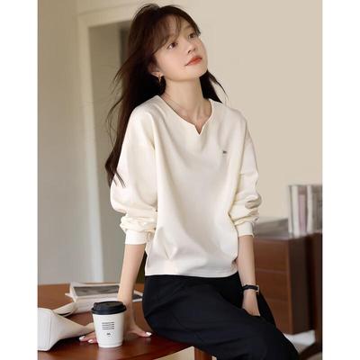 Mohan Yimei Sweat-shirt en coton pour femme, coupe courte ample, col rond