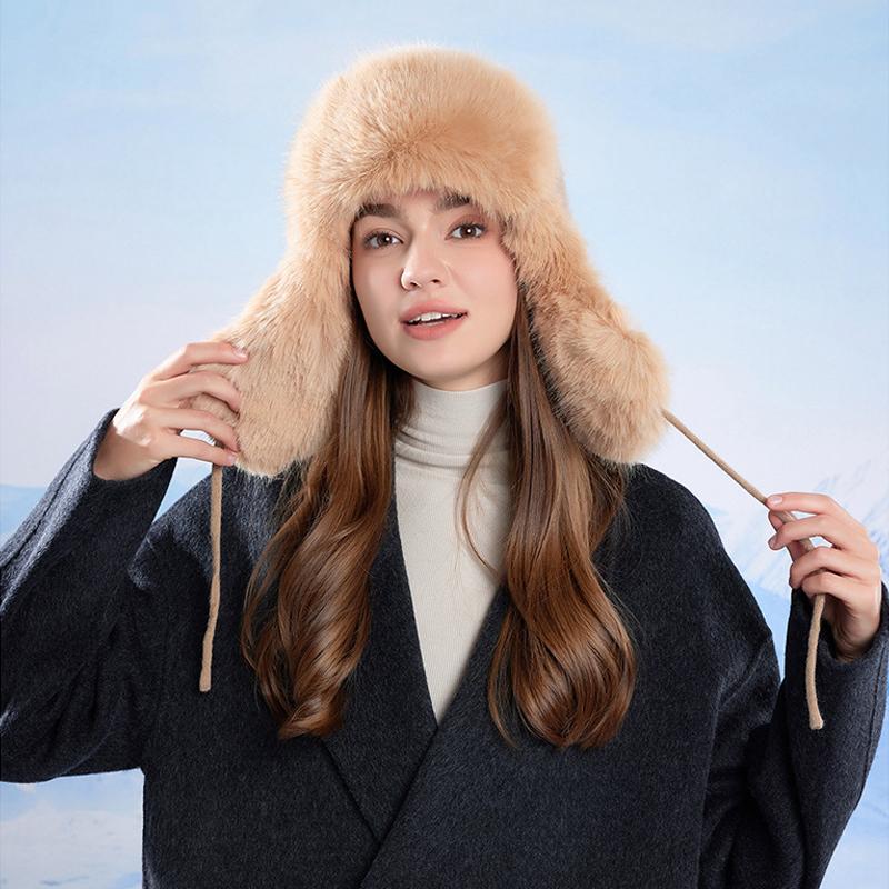 Winter Cashmere Cold-Proof Knitted Hat Women's Outdoor Cycling Warm Ear Protection Cap Bomber Hat