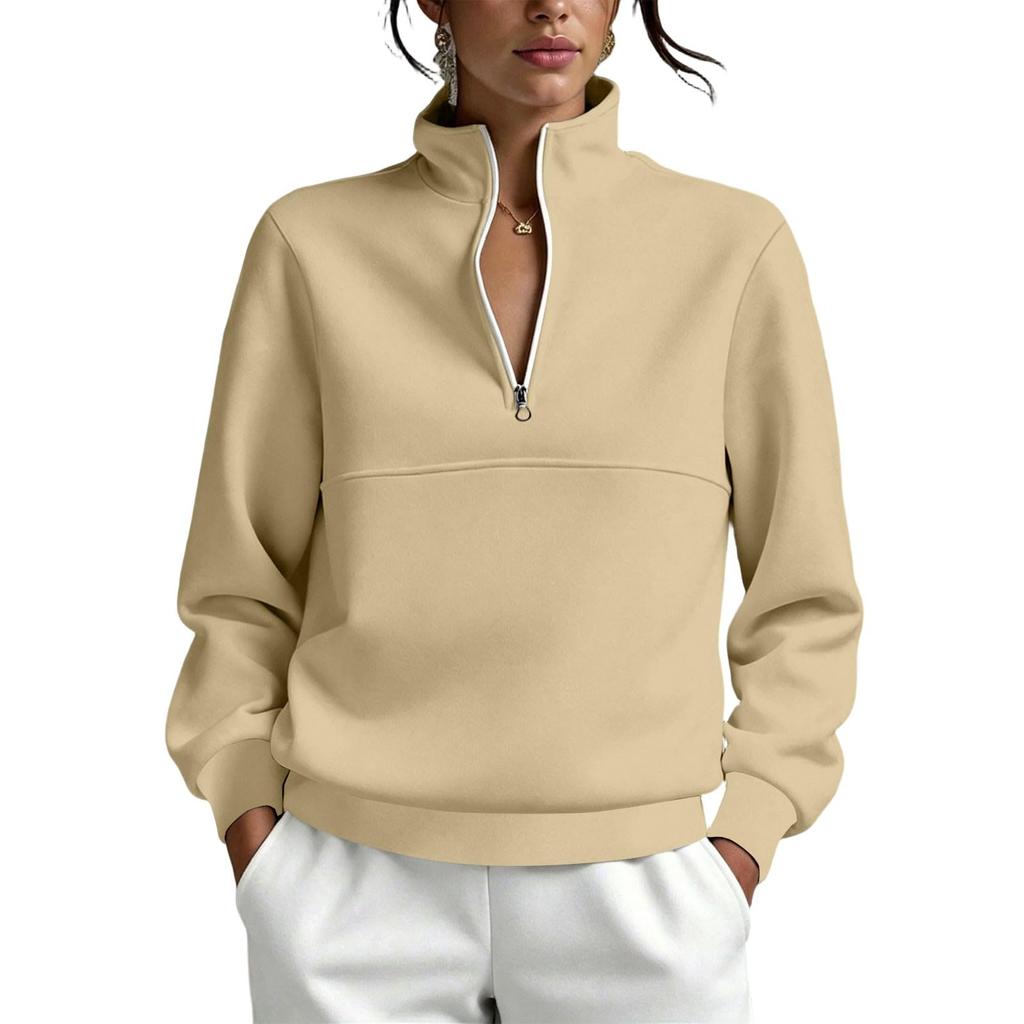 Damen Lässiger Langarm Halbreißverschluss Stehkragen Sweatshirt