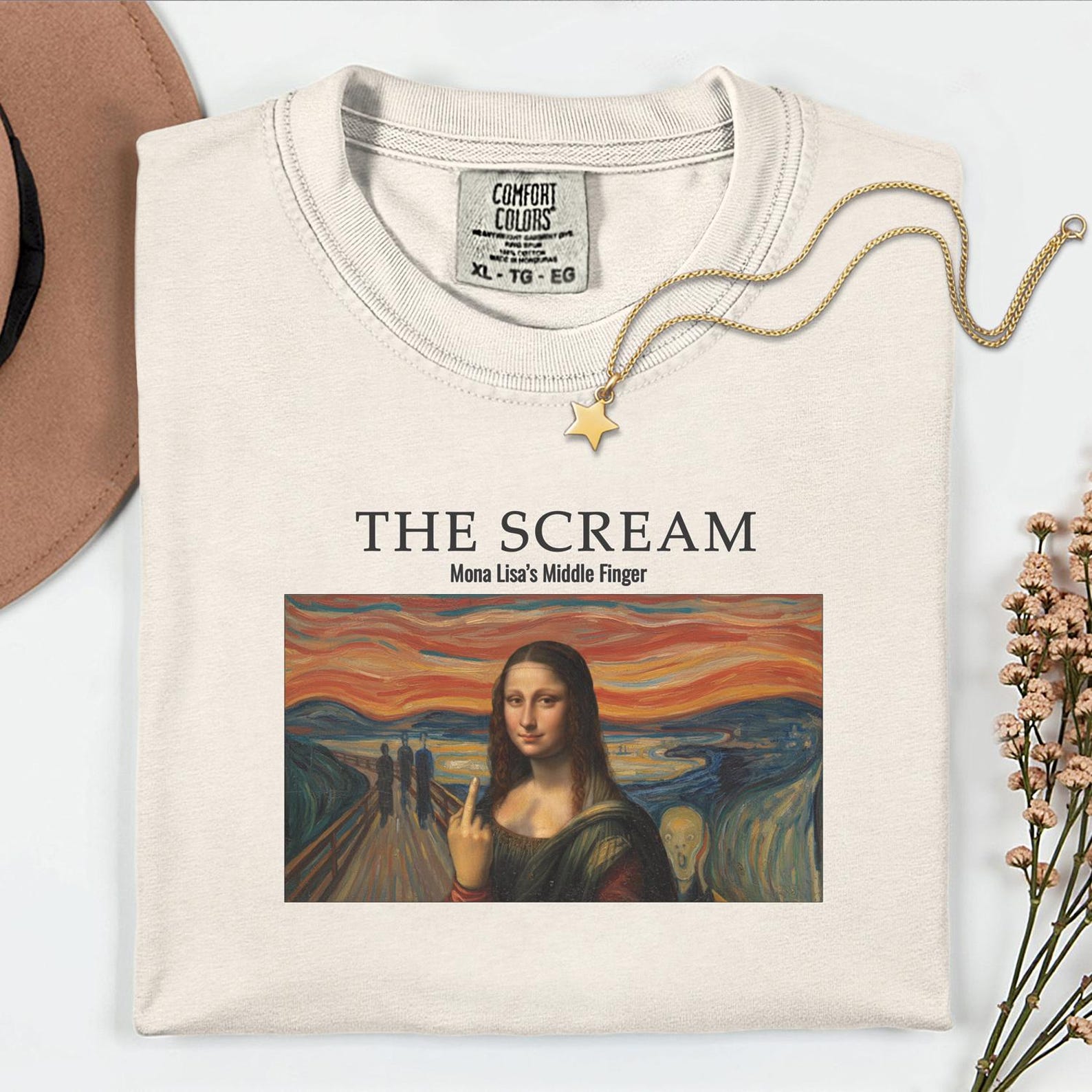 The Scream Mona Lisa Middle Finger Shirt, Art Parody Tee, Renaissance Meme Humor 2XL