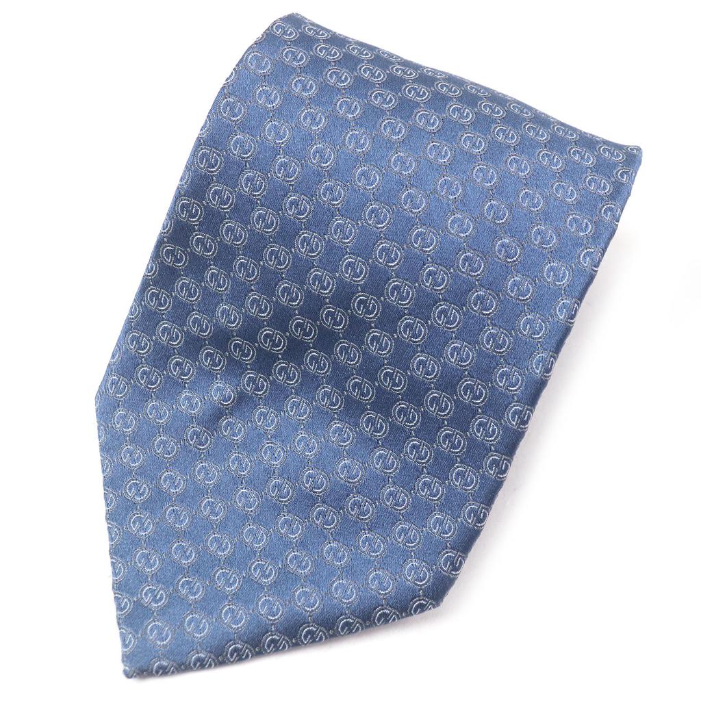 Pristine GUCCI Tie GG Logo Crest Wide Tie Light Blue Silk Mens Used