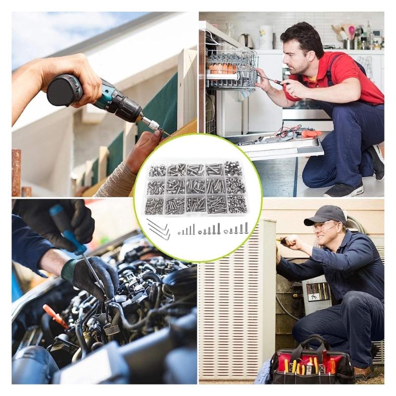 500Pcs Hexagon Socket Screws Nut Bolt Machine Screws Stainless Steels Cylinders Screws Assortment Hardware 4mm