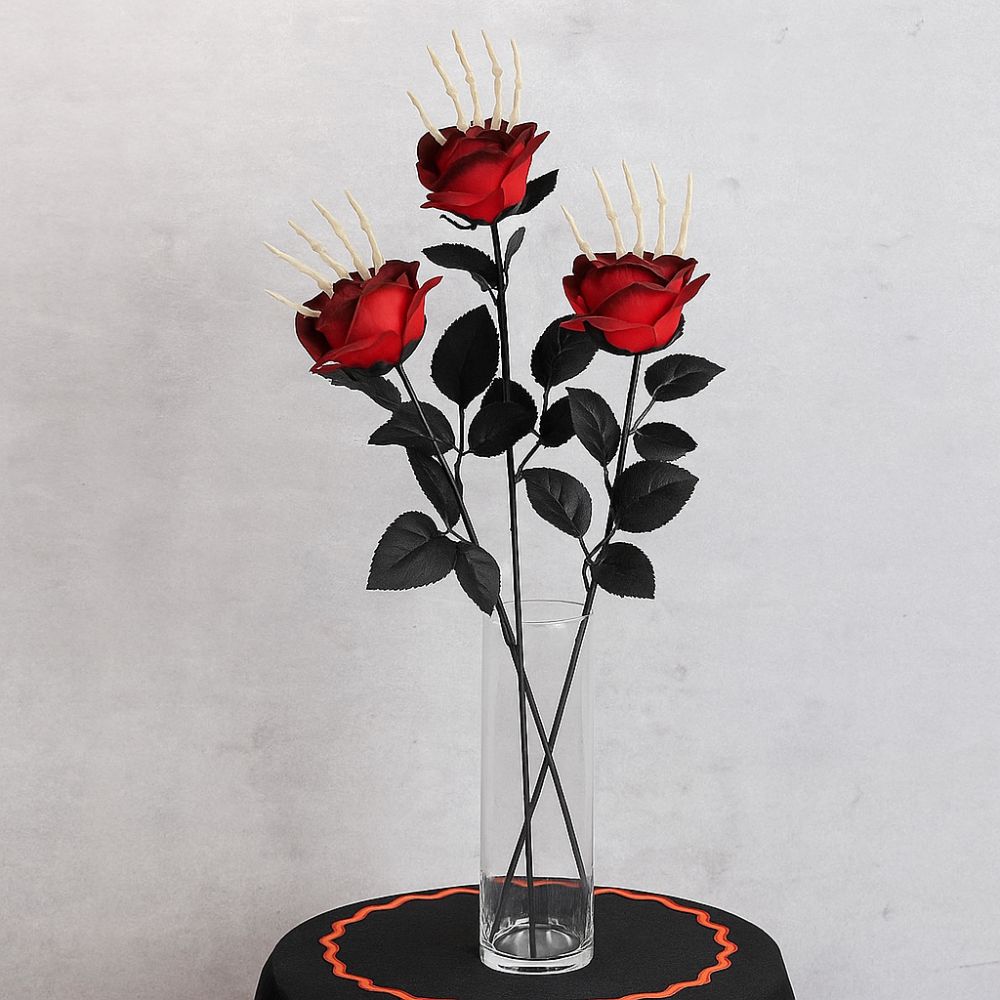 49cm Skeleton Hand Rose Bouquet Gothic Fake Flower Halloween Artificial Rose Ghost Festival