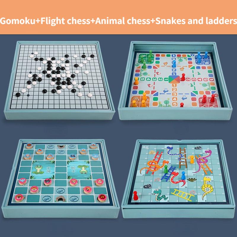 Wooden Multi-Function Flight Chess Checkers For Kids Chinese And International Chess Animal Chess Gobang Educational Toys Board