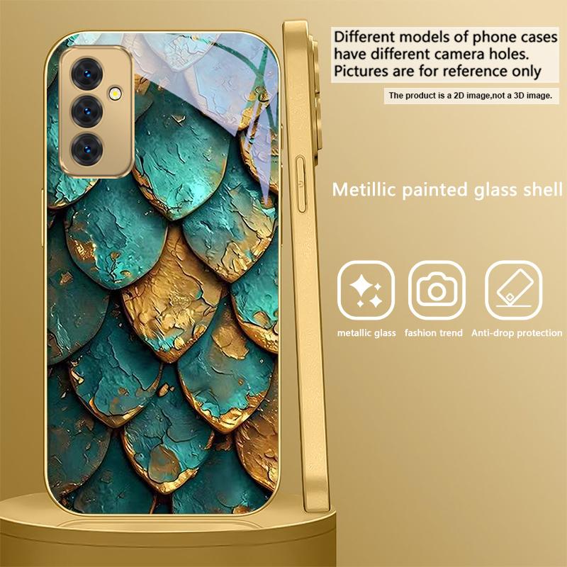 Golden scale texture For Samsung Galaxy S 21 S22 S23 Plus S24 Ultra S20 FE 25Ultra S21+ S9+ 22Plus Golden glass phone case