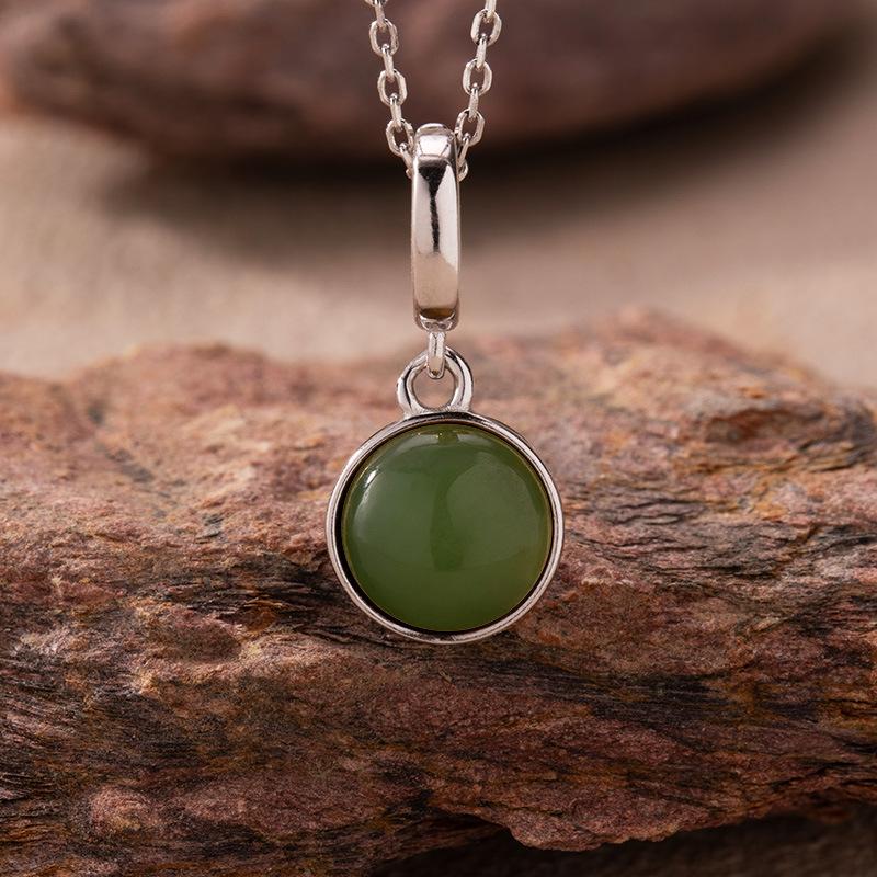 Minimalist Style Natural Hetian Jade Tiger Eye Blue Gold Agate Colored Treasure Pendant Necklace Women'S S925 Sterling Silver New Earrings