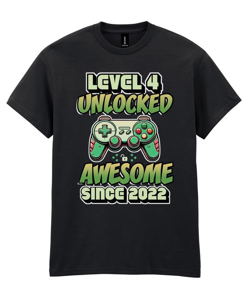 Kids Gaming T-Shirt 4th Birthday Awesome 2022 Level 4 Unlocked Christmas Gamer