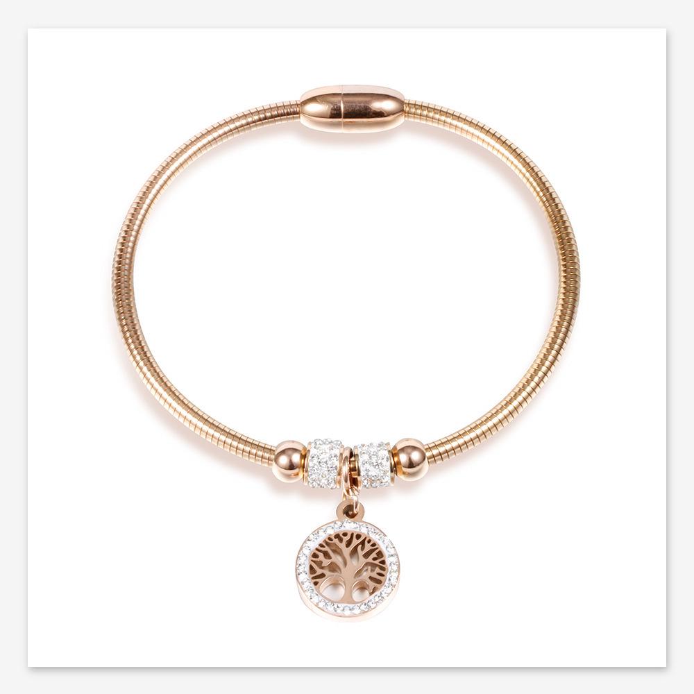 European and American LifeTree Rhinestone Titanium Steel Bracelet with Stainless Steel Magnet for Women